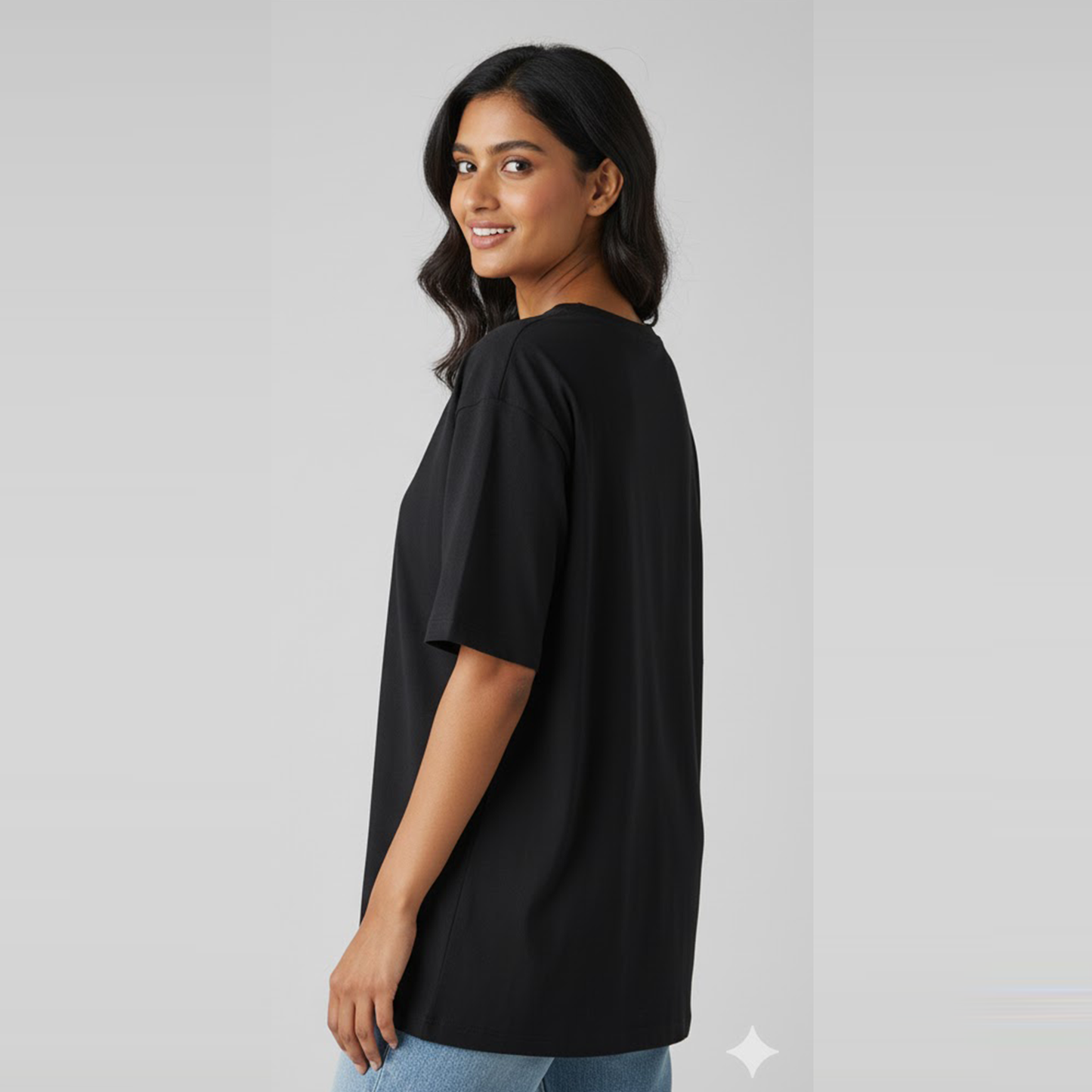 Unisex Soft Pure Cotton Black Round Neck Oversized T-shirt