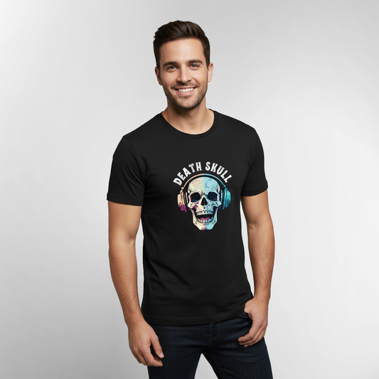 Unisex Soft Pure Cotton Black Round Neck Half Sleeve DeathSkull Print T-shirt