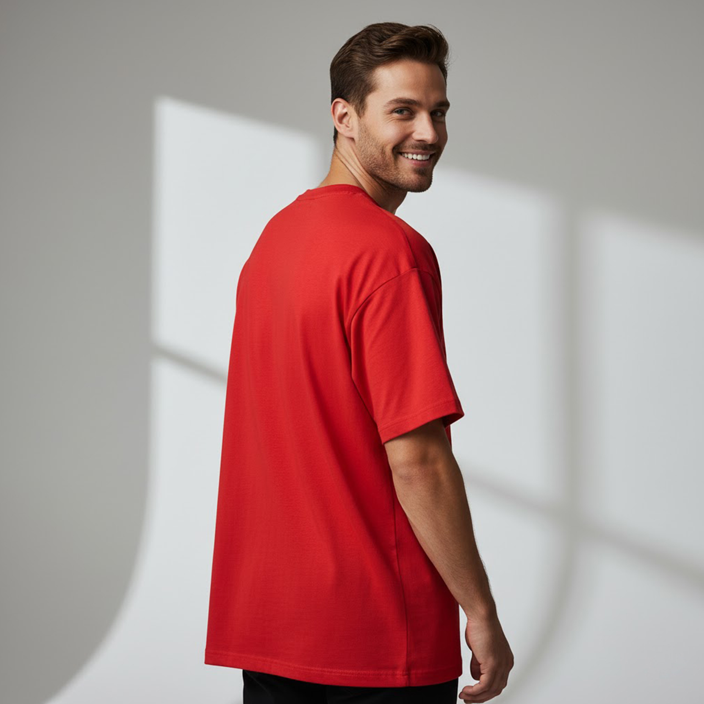 Men's Oversized  Red Plain T-Shirt