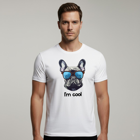 Unisex Soft Pure Cotton White Round Neck Half Sleeve "I'm Cool" Printed T-shirt