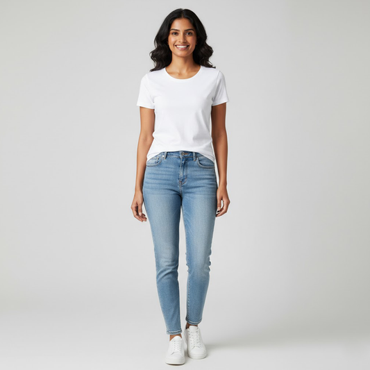 Women Soft Pure Cotton White Round Neck Half Sleeve T-shirt