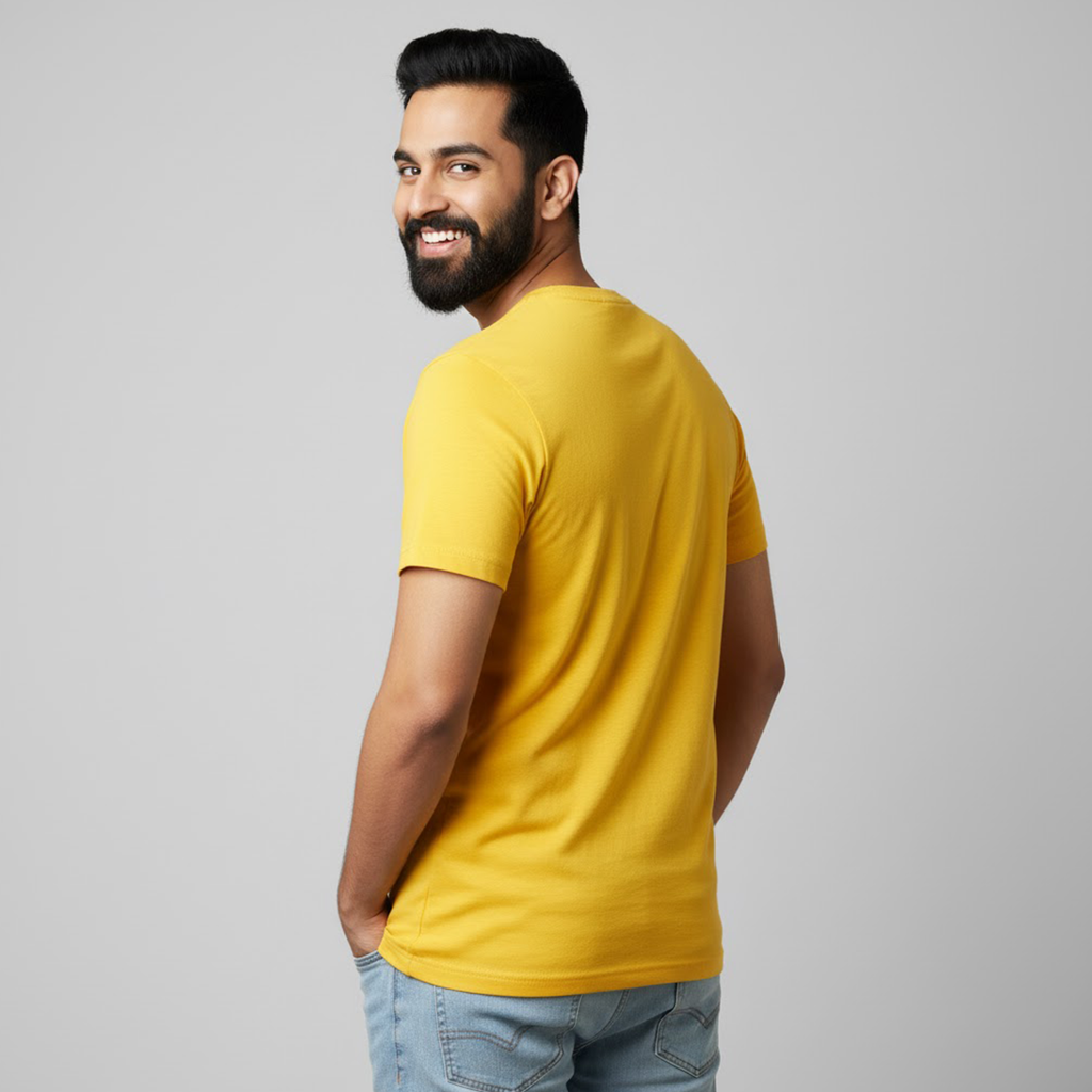 Men Soft Pure Cotton Round Neck Half Sleeve Yellow T-shirt