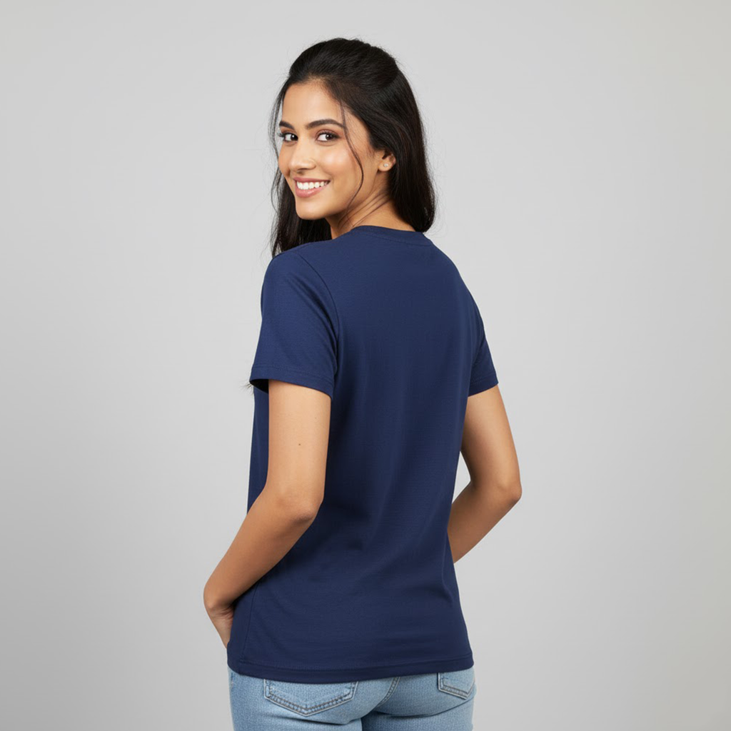 Women's Soft Pure Cotton Round Neck Half Sleeve Navy blue T-shirt