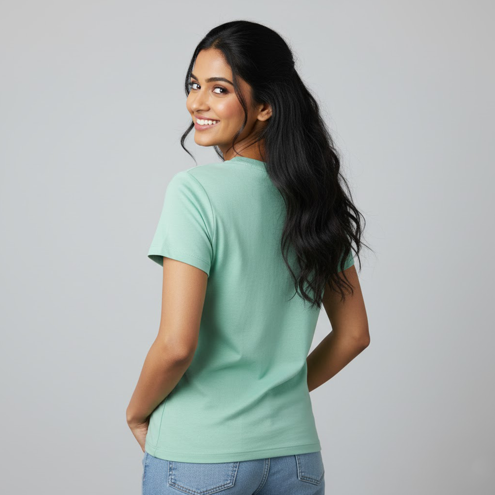 Women'S Soft Pure Cotton Round Neck Half Sleeve Mint T-shirt