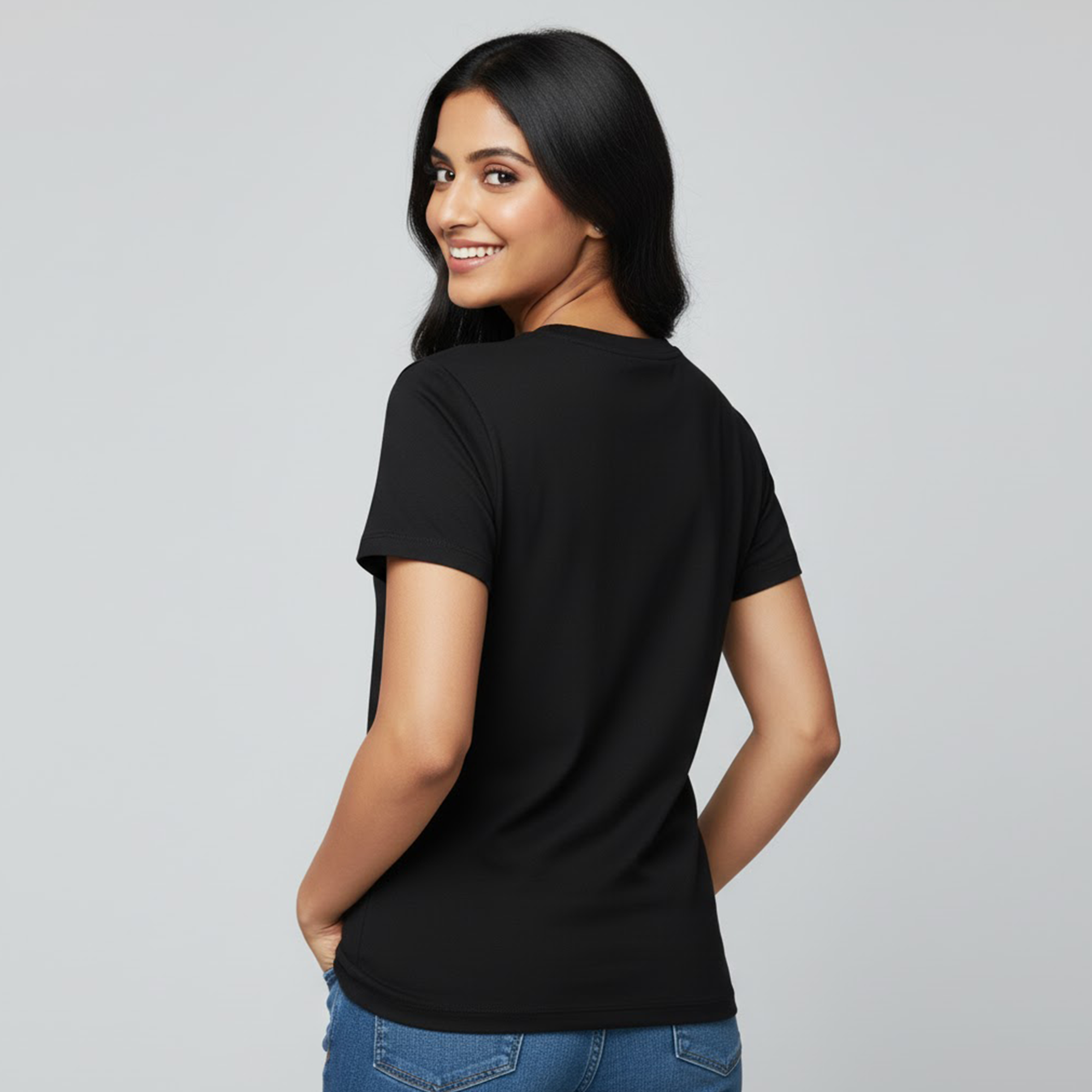 Women's Graphic Print Round Neck Black T-shirt