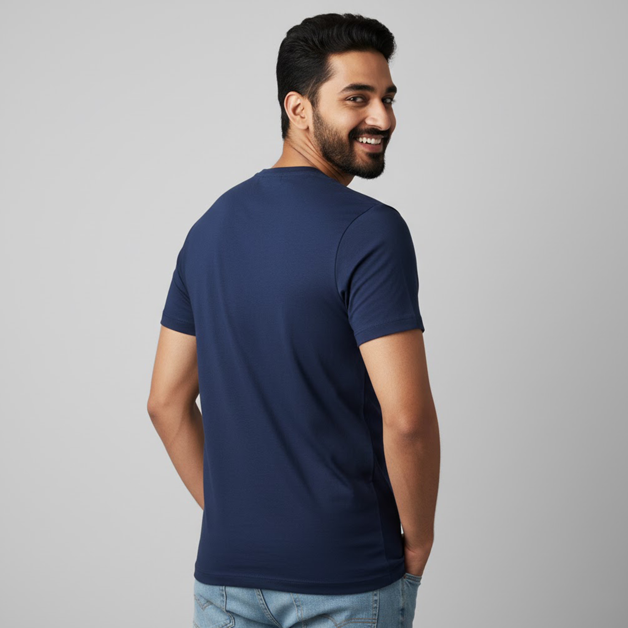 Soft Pure Cotton Round Neck Half Sleeve Navy Blue T-shirt