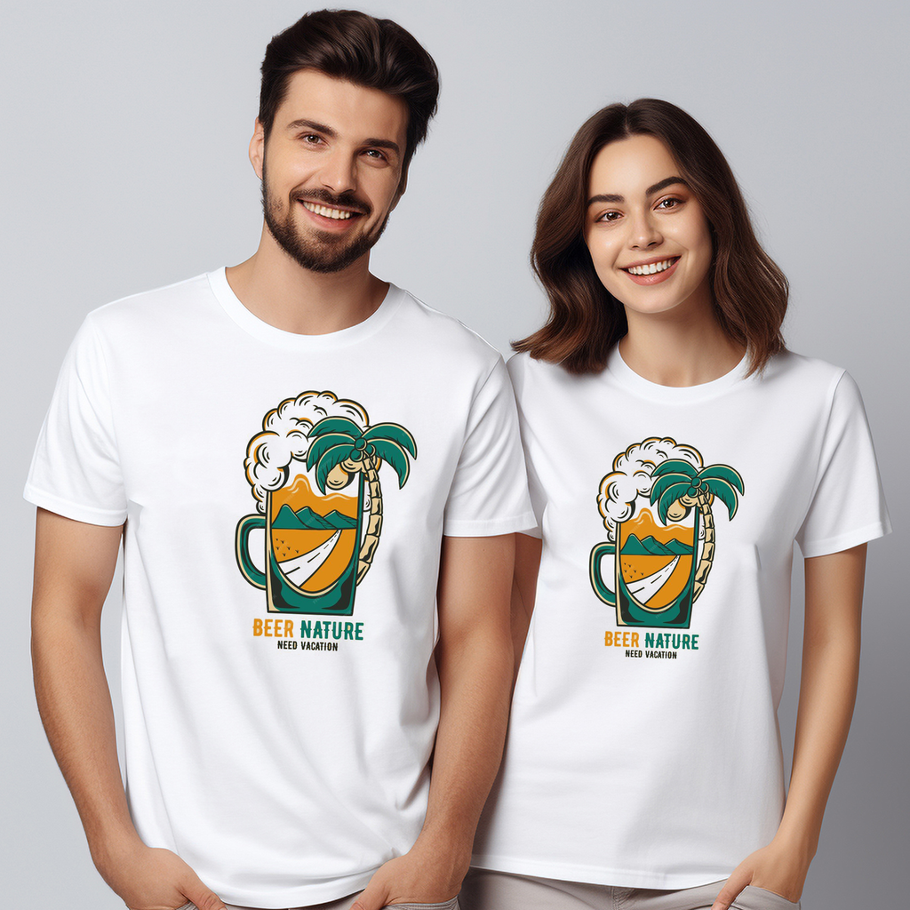 Couples Vacation Love Printed Pure Cotton White T-shirts