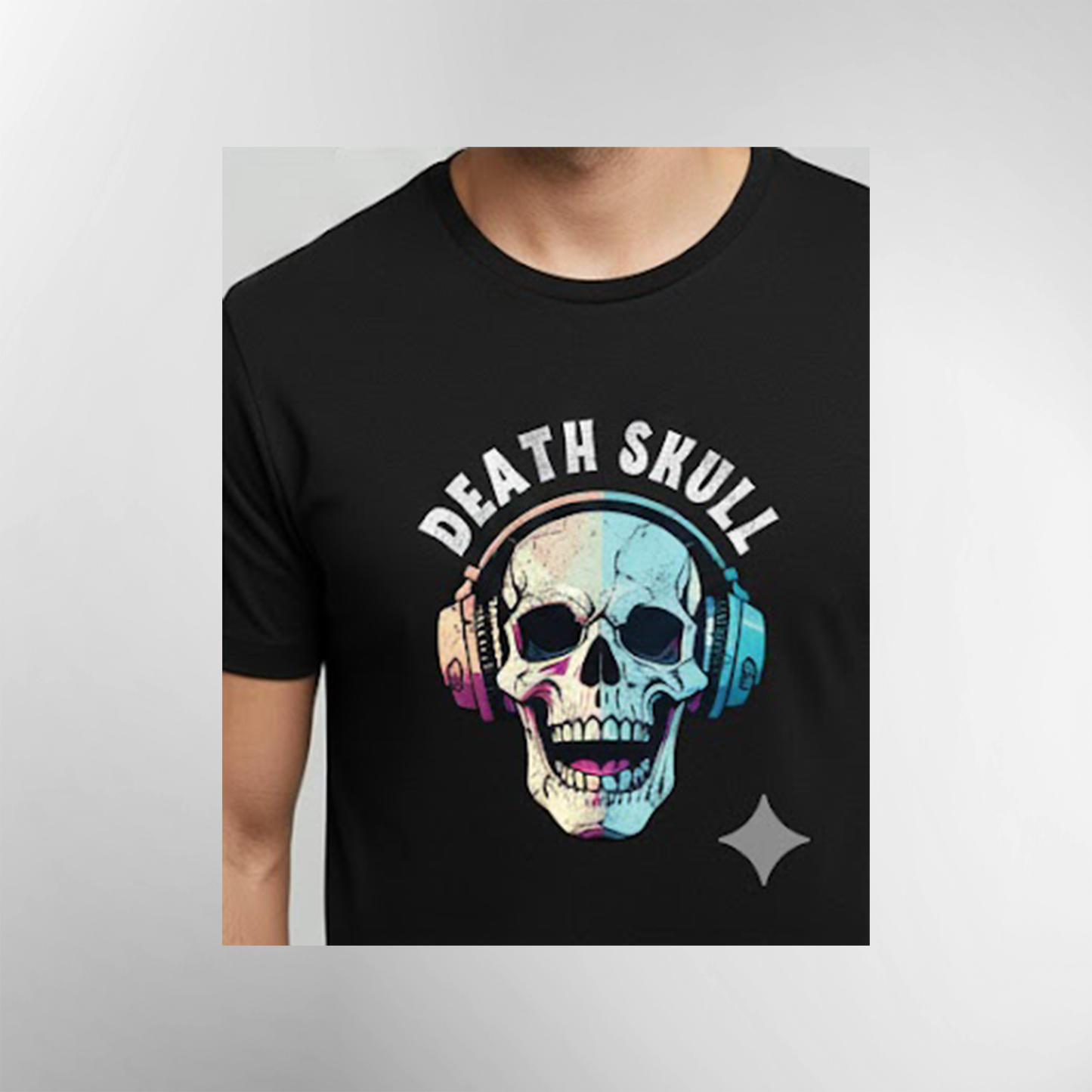 Unisex Soft Pure Cotton Black Round Neck Half Sleeve DeathSkull Print T-shirt