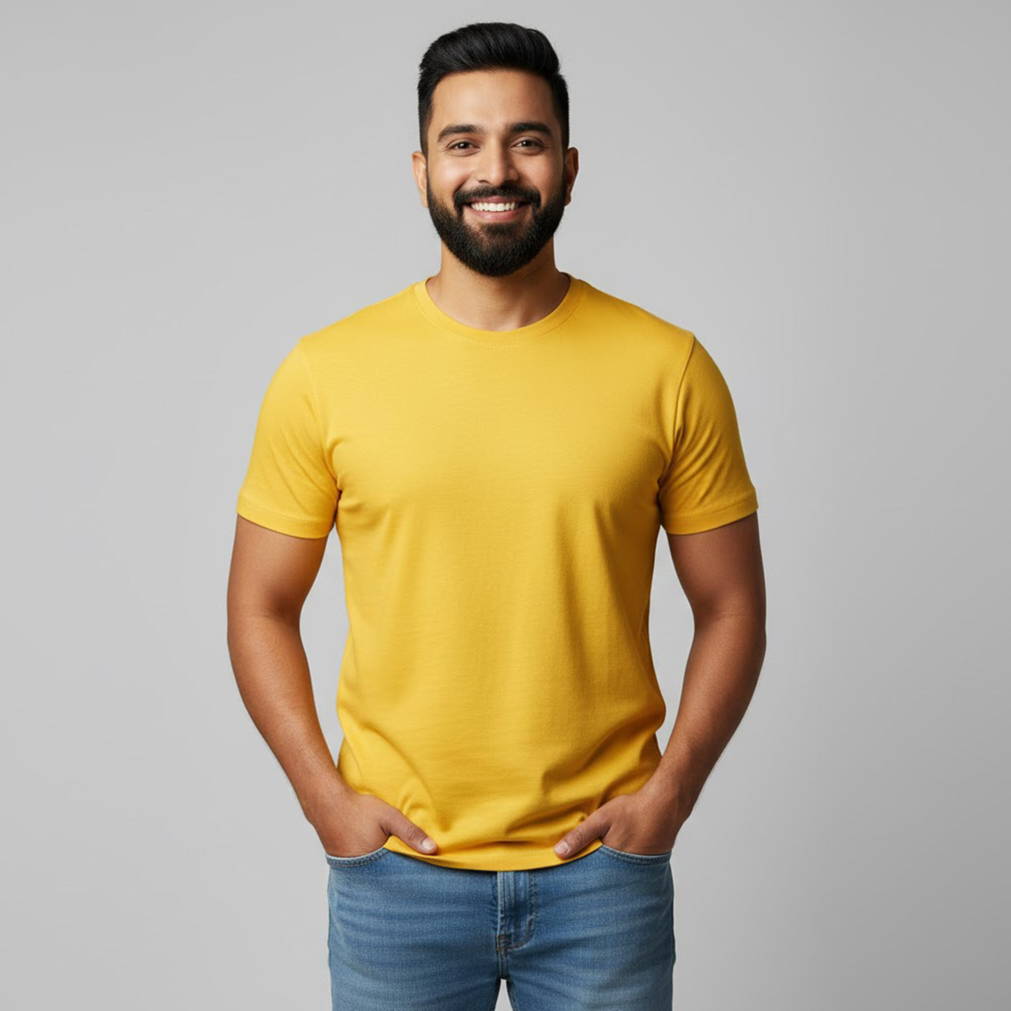 Men Soft Pure Cotton Round Neck Half Sleeve Yellow T-shirt