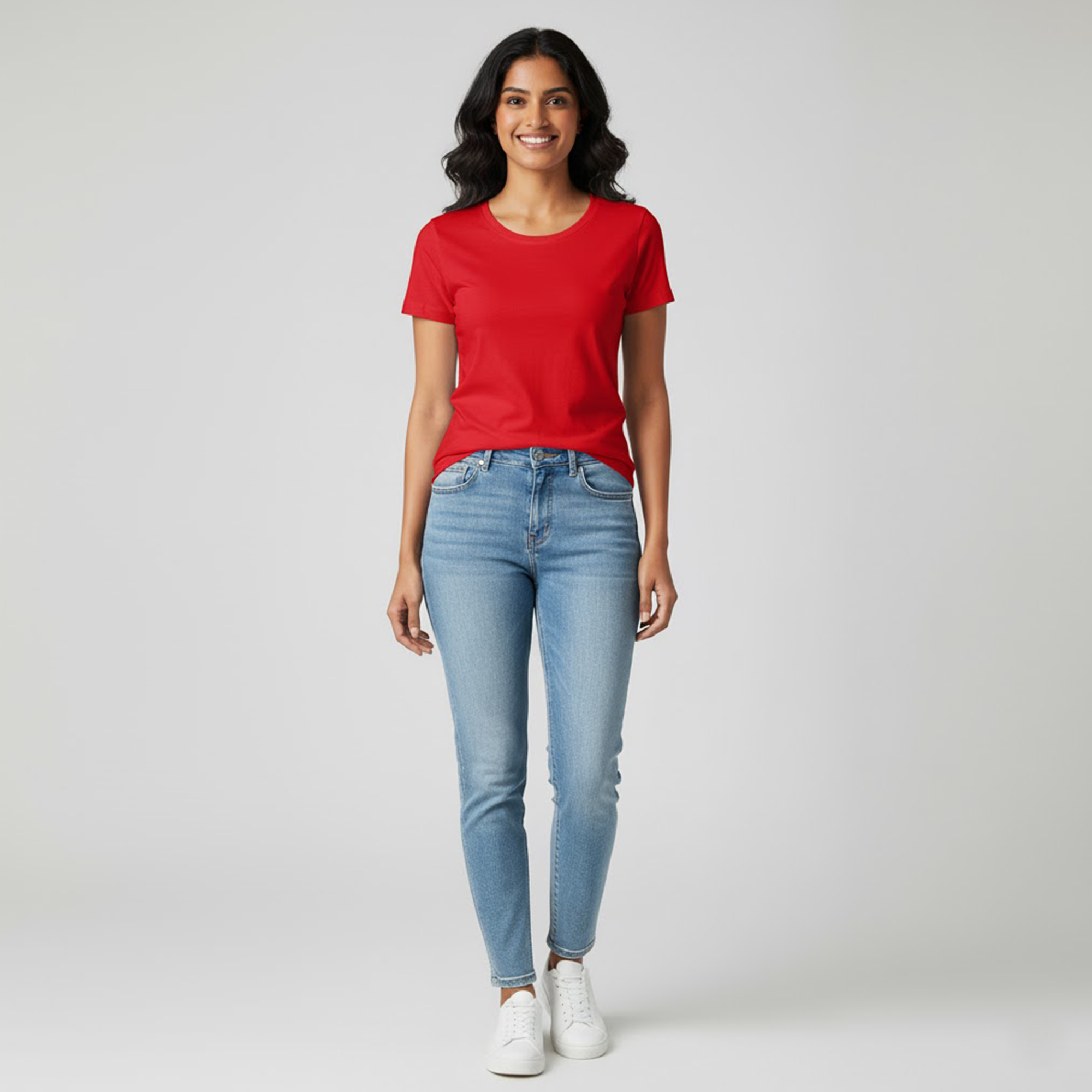Women's Soft Pure Cotton Round Neck Half Sleeve Red T-shirt