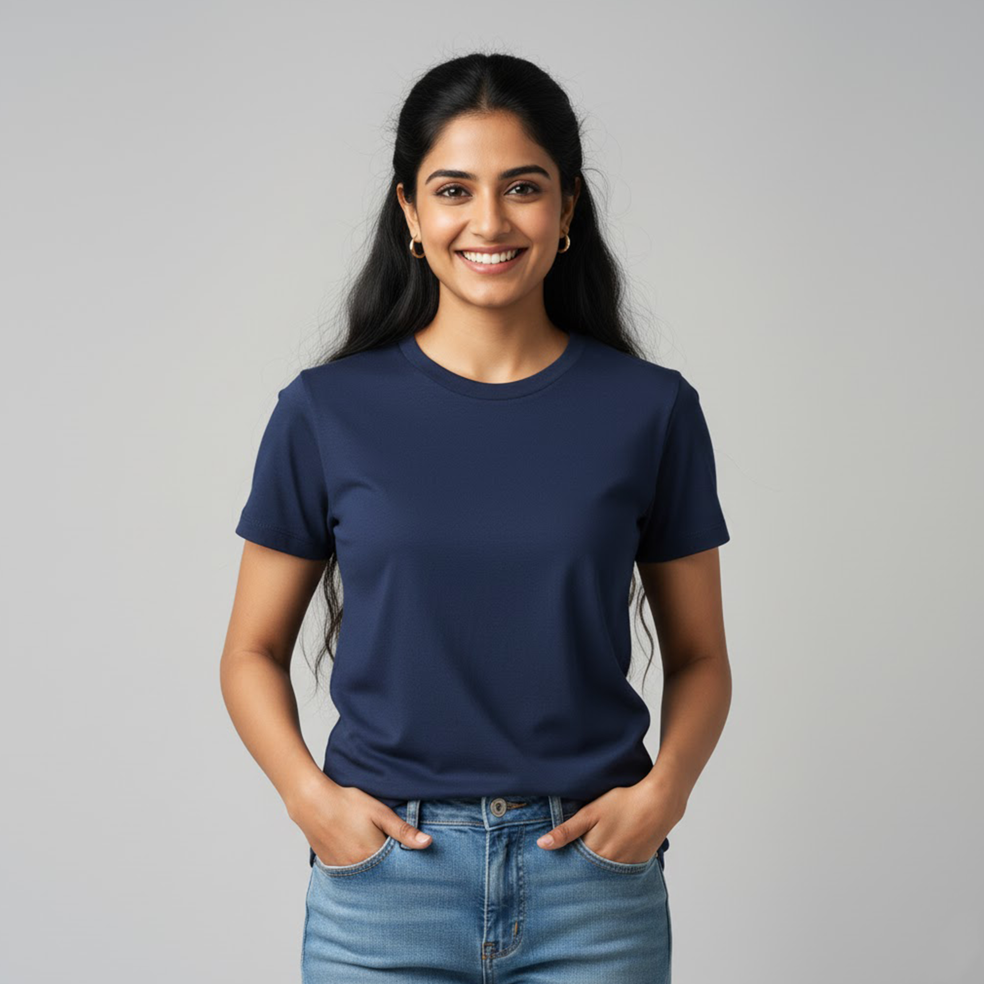 Women's Soft Pure Cotton Round Neck Half Sleeve Navy blue T-shirt