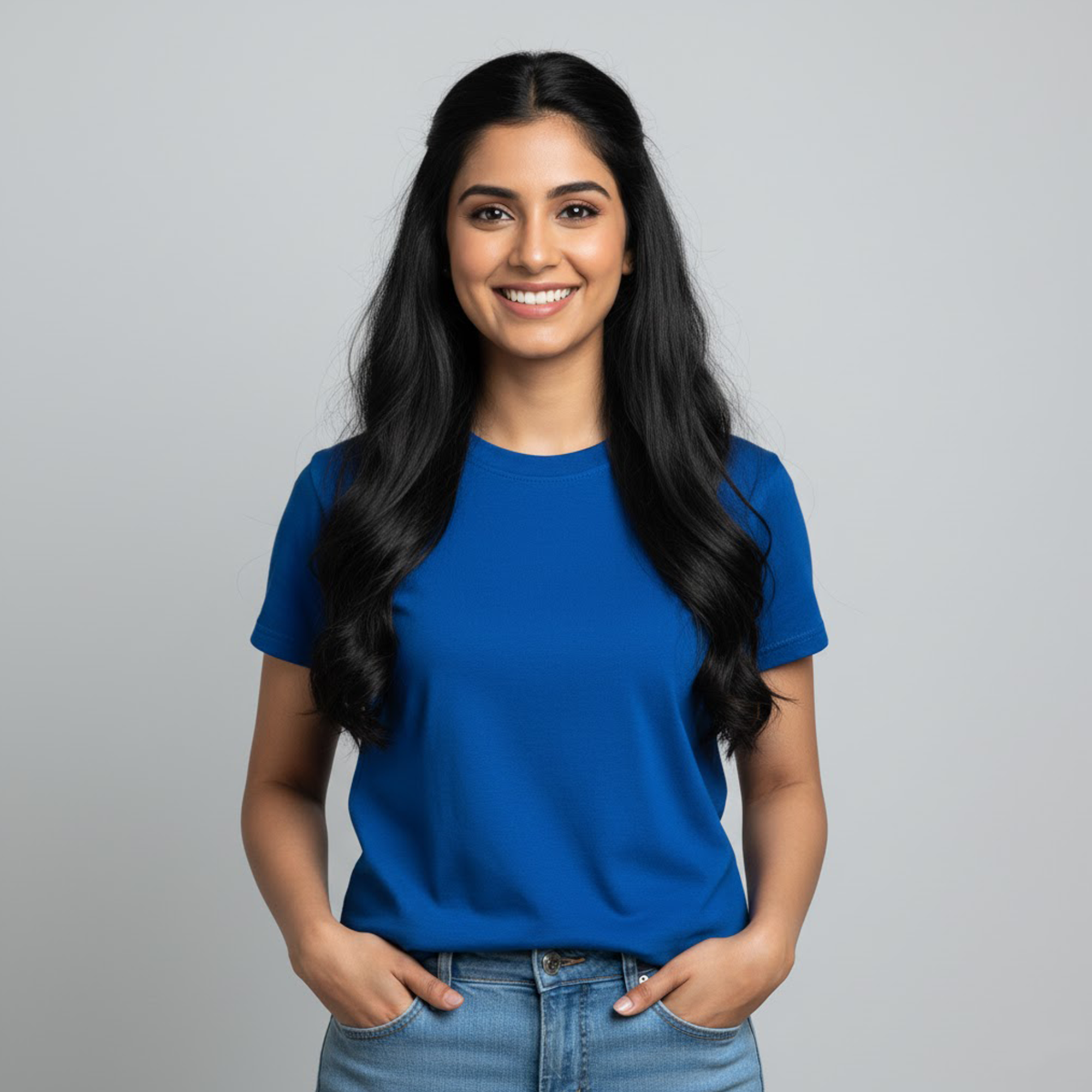 Women's Plain Royal Blue T-shirt Pure Cotton
