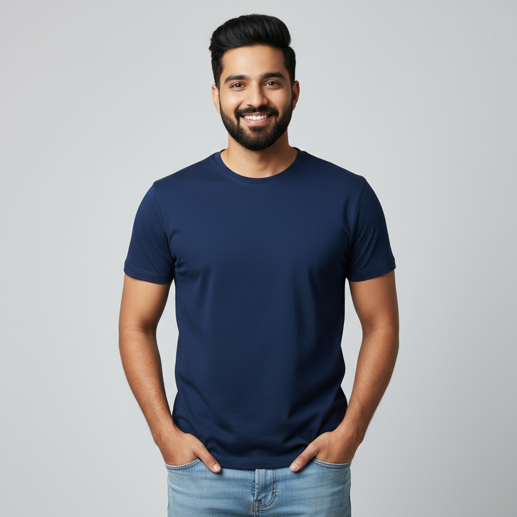 Soft Pure Cotton Round Neck Half Sleeve Navy Blue T-shirt