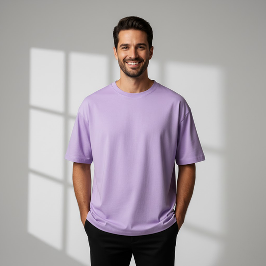 Men's Oversized Lavender color Plain T-Shirt