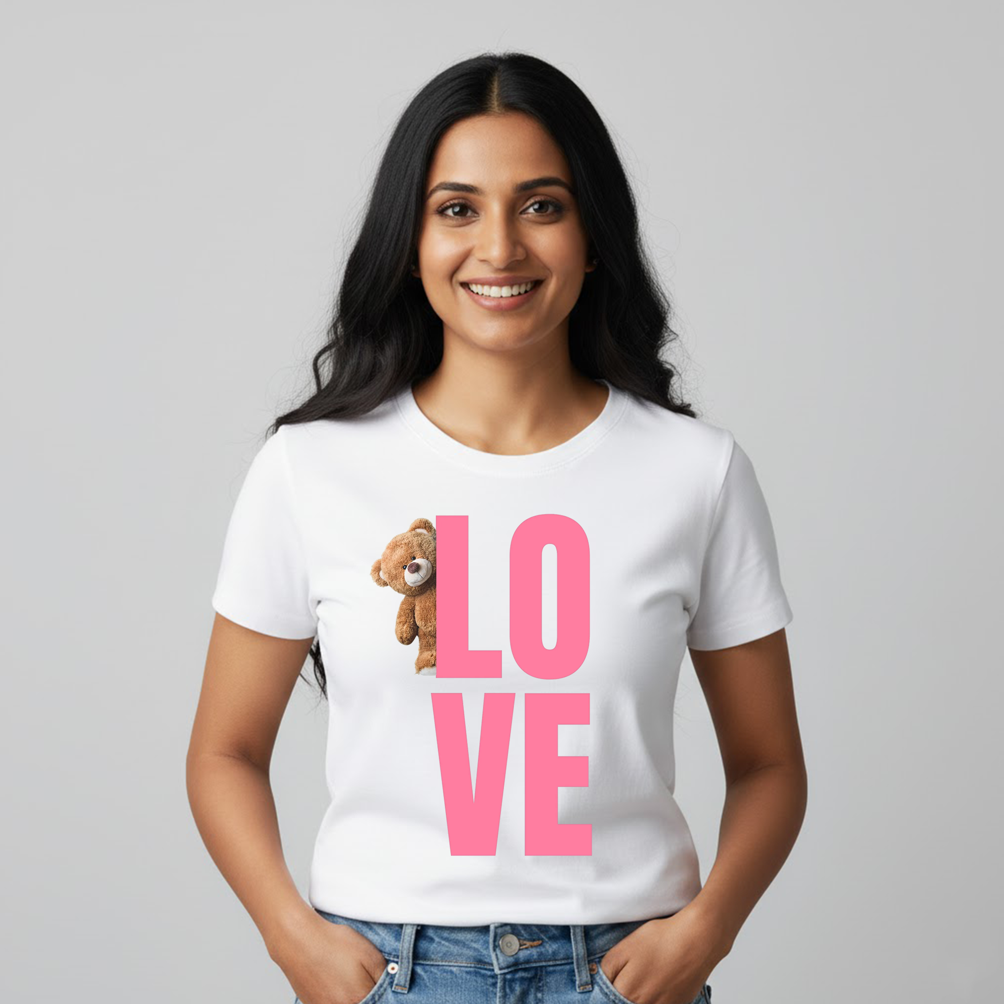 Couples Teddy Love Printed Pure Cotton White T-shirts