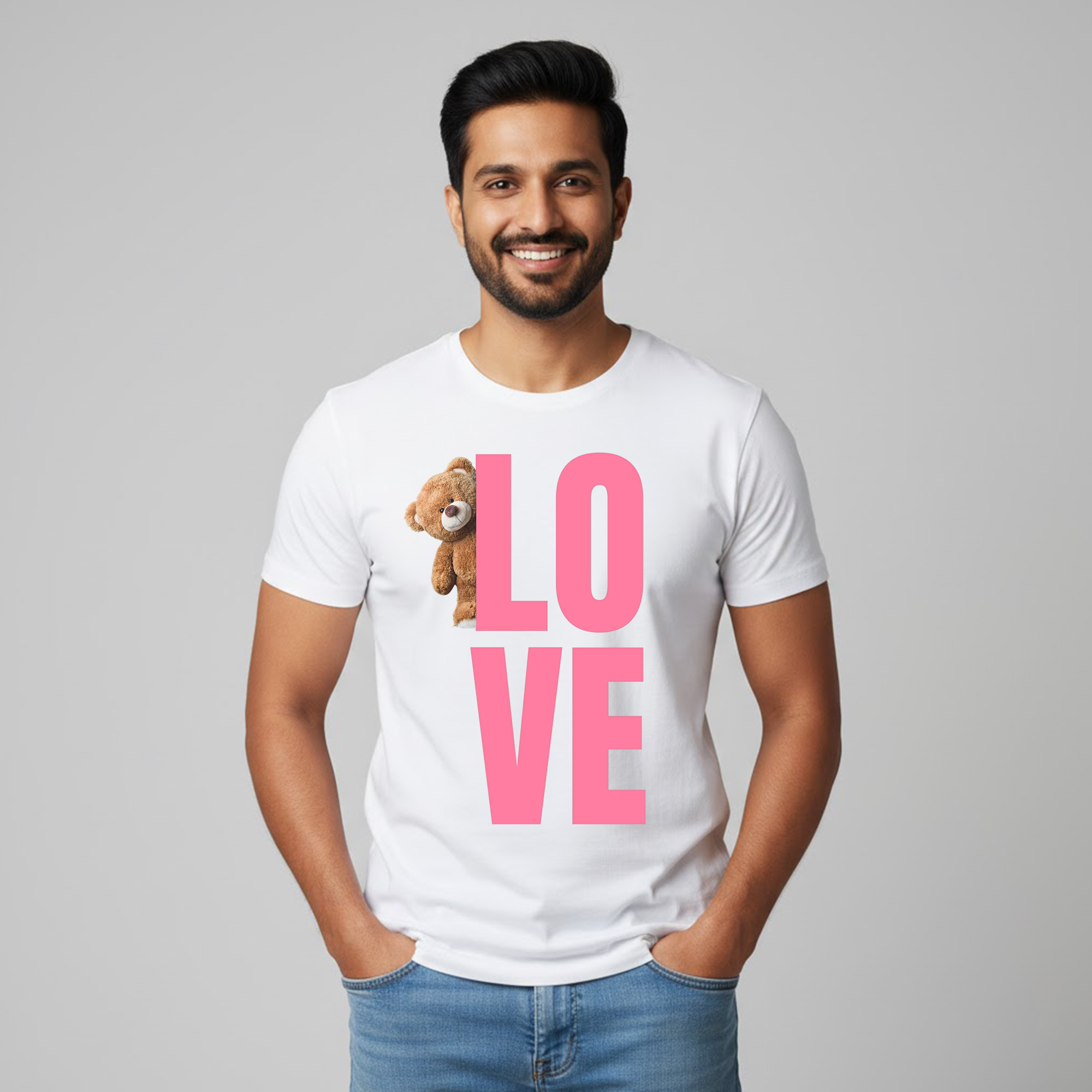Couples Teddy Love Printed Pure Cotton White T-shirts