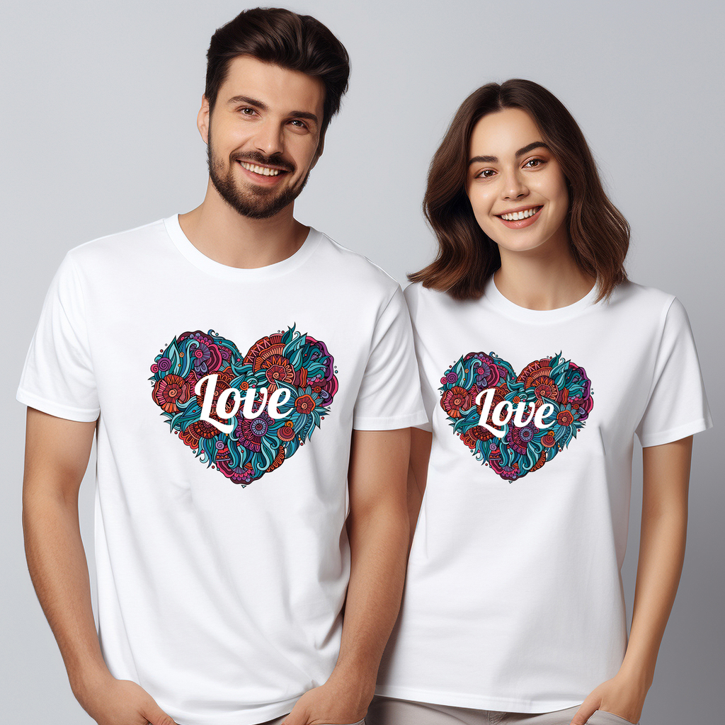 Couples Printed (Love) White Pure Cotton T-shirts