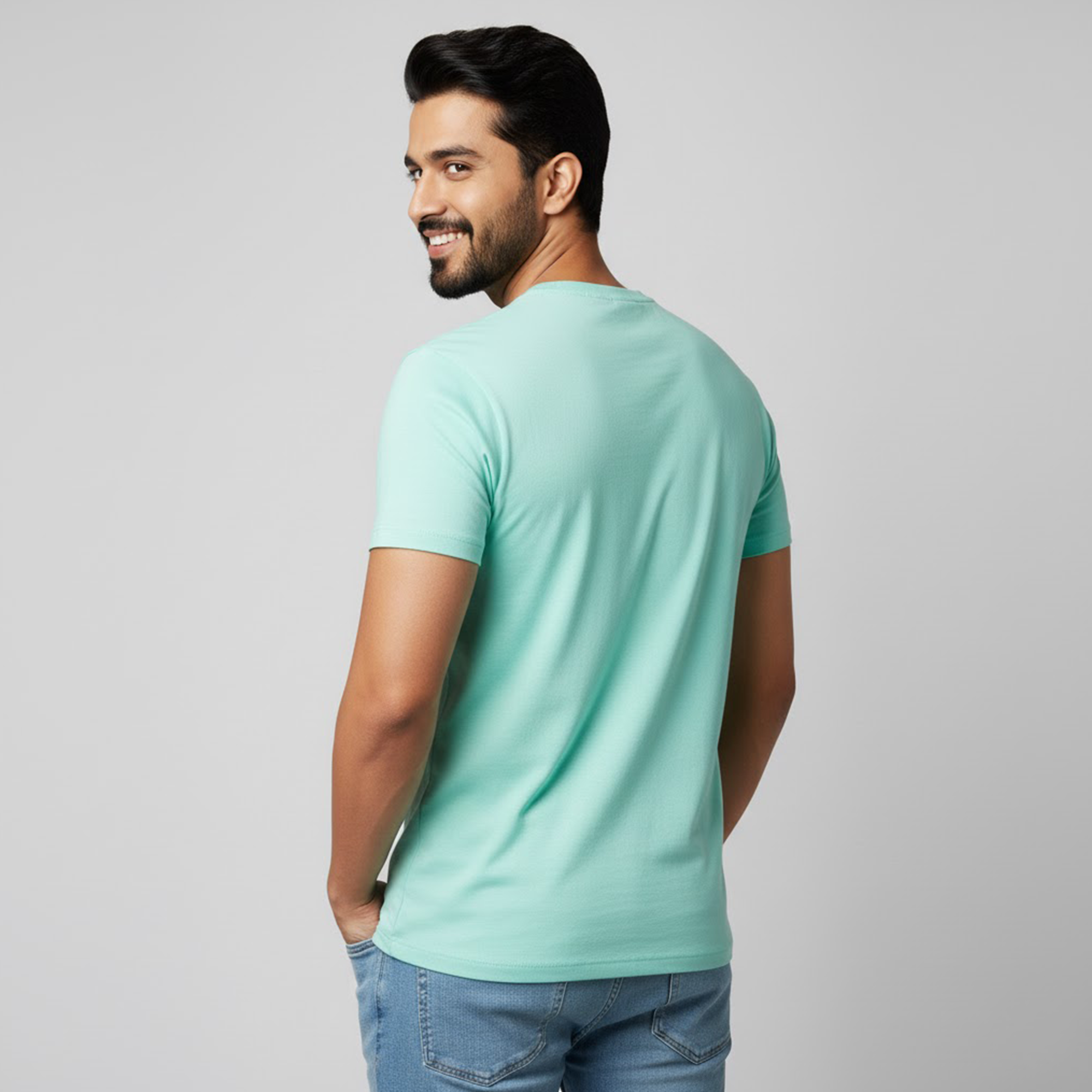Men Soft Pure Cotton Round Neck Half Sleeve Mint T-shirt