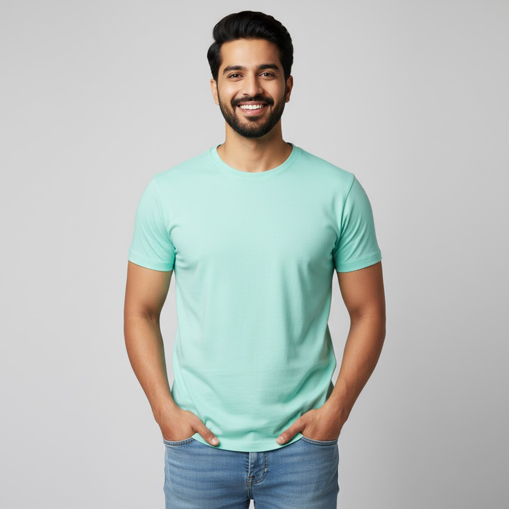 Men Soft Pure Cotton Round Neck Half Sleeve Mint T-shirt