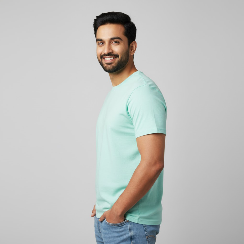 Men Soft Pure Cotton Round Neck Half Sleeve Mint T-shirt