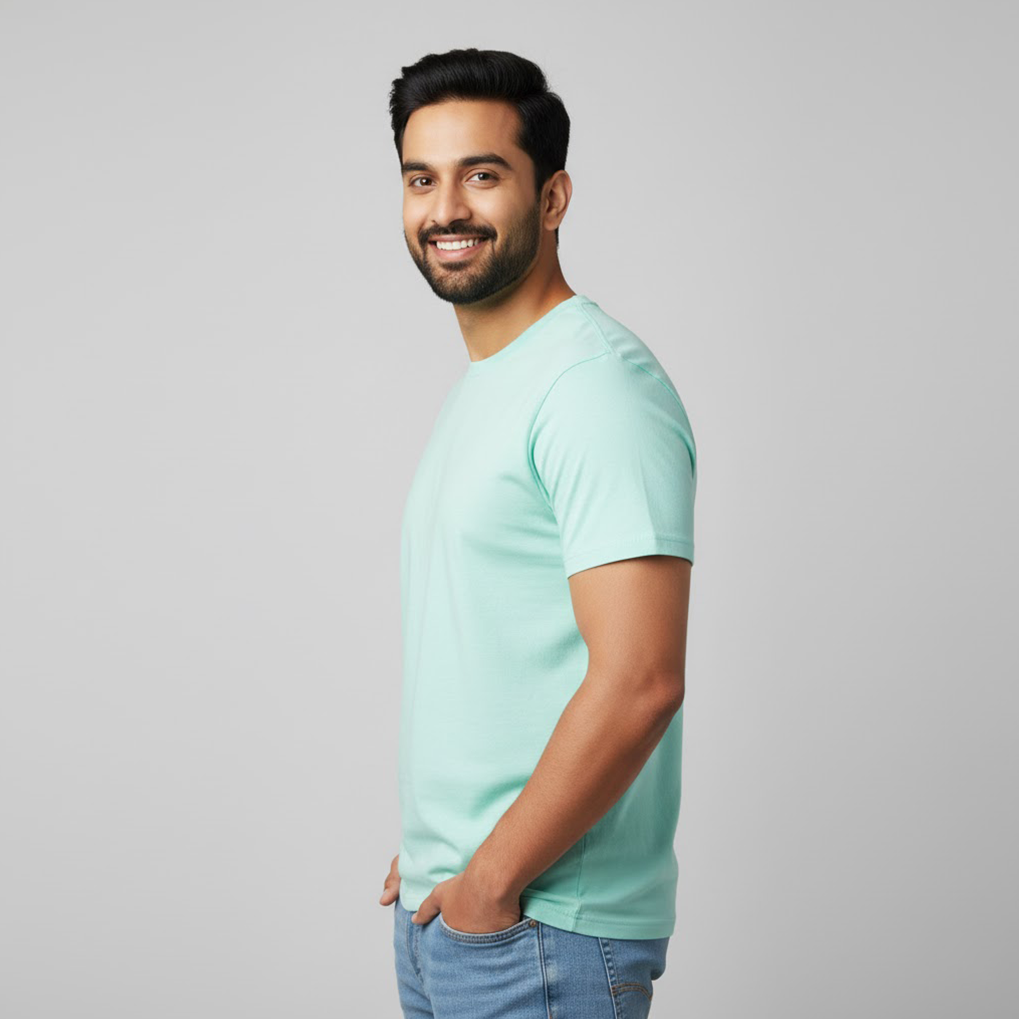 Men Soft Pure Cotton Round Neck Half Sleeve Mint T-shirt