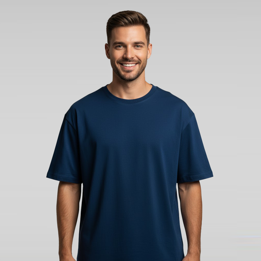 Men's Oversized  Navy Blue Plain T-Shirt