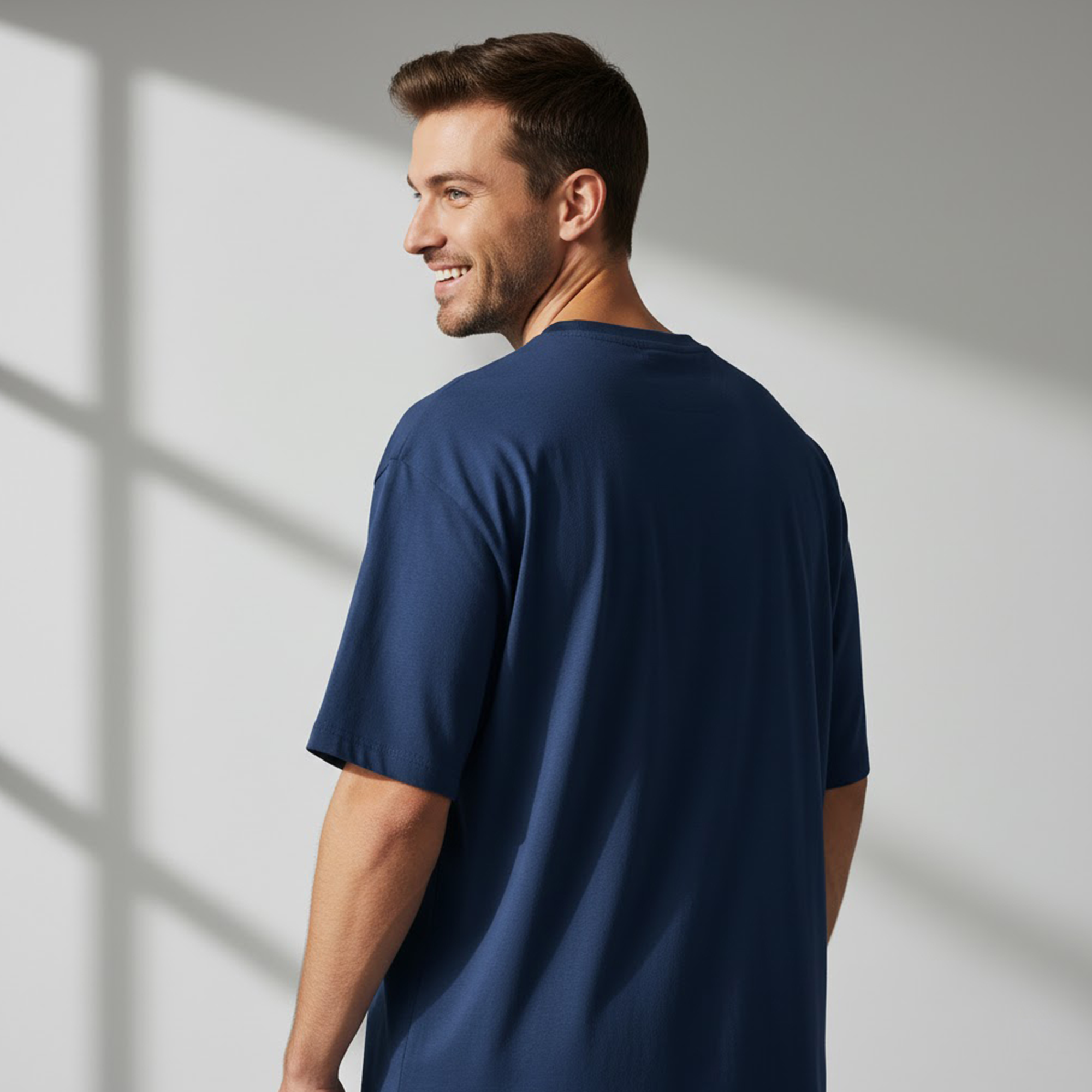 Men's Oversized  Navy Blue Plain T-Shirt