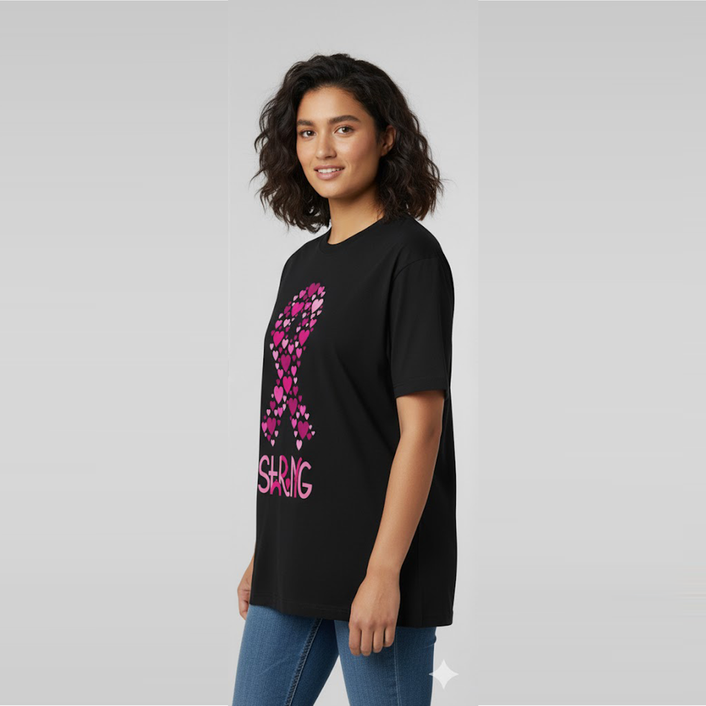 Unisex Soft Pure Cotton Black Round Neck Oversized Breast cancer awarenes Printed T-shirt