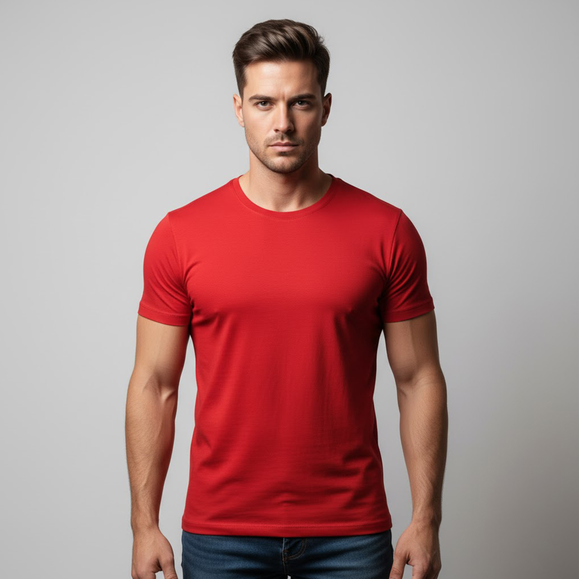 Unisex Pure Cotton Red color Round Neck Half Sleeve T_shirt