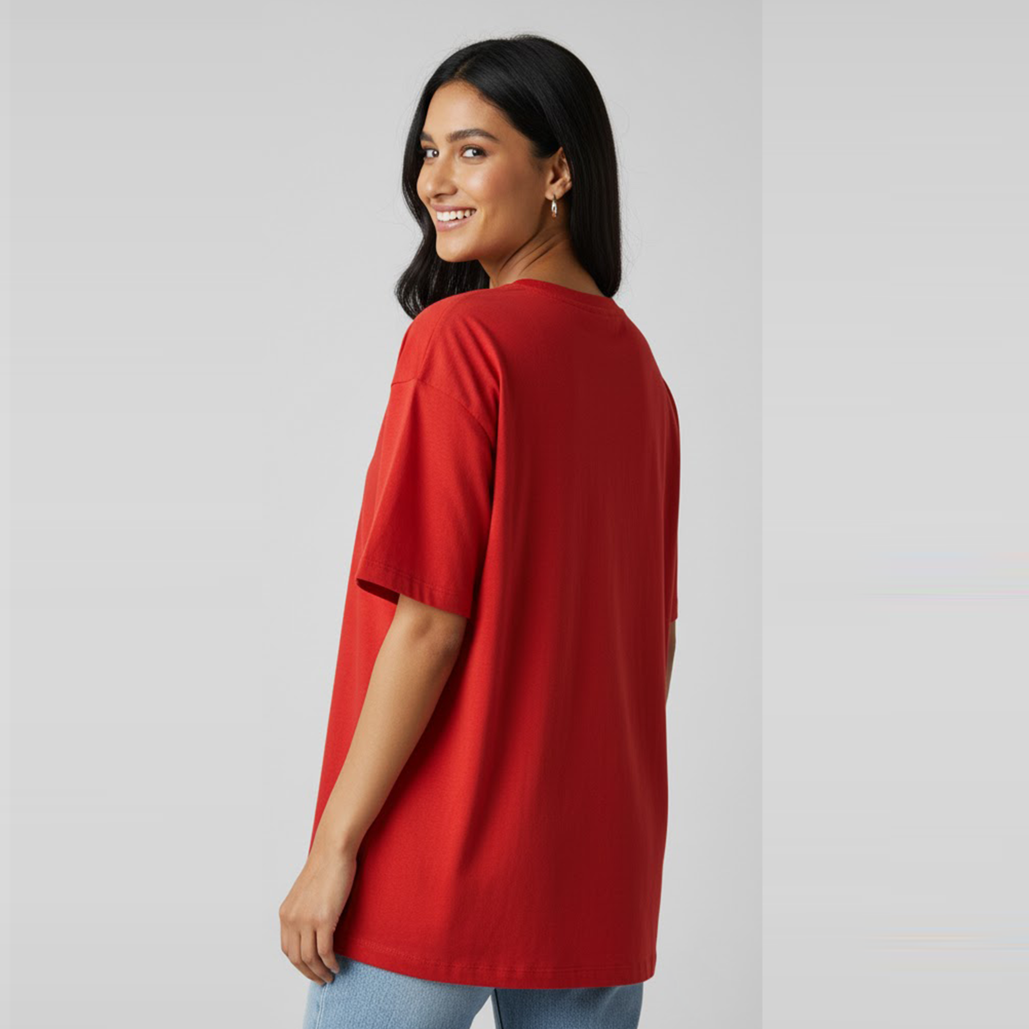 Women's 100% Cotton Oversized  Red Plain T-Shirt
