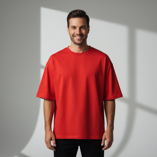 Men's Oversized  Red Plain T-Shirt