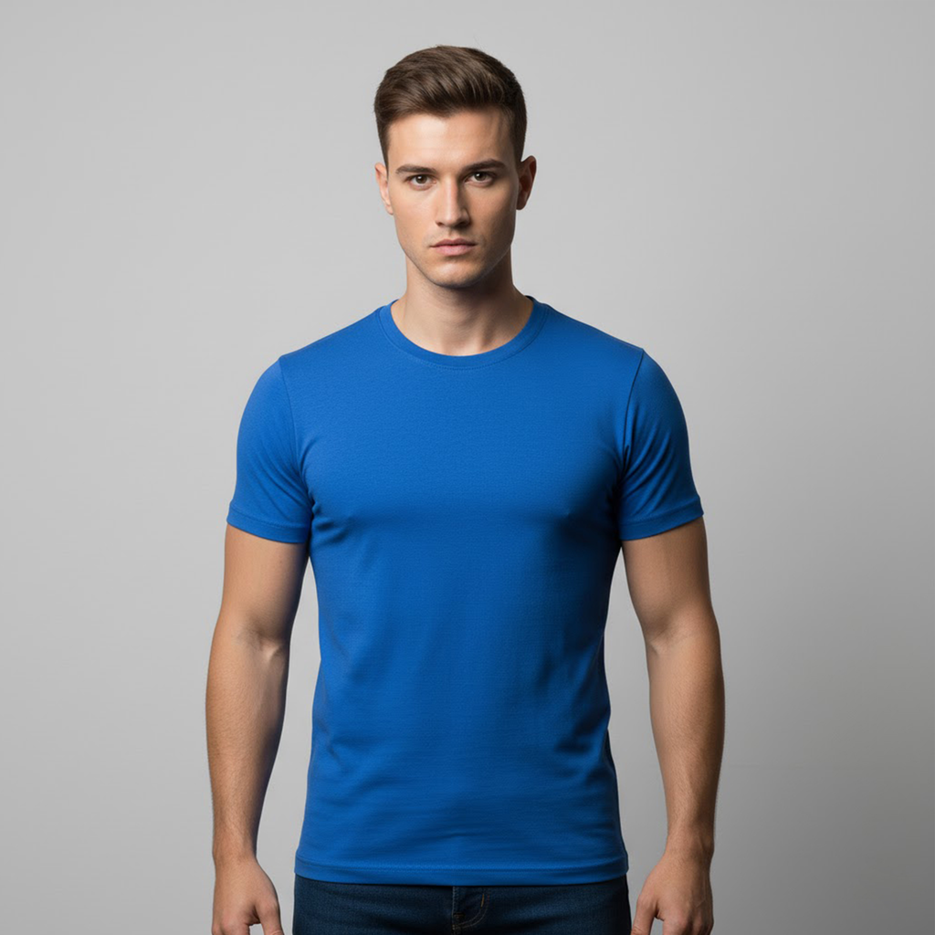 Unisex Pure Cotton Royal Blue Round Neck Half Sleeve T_shirt