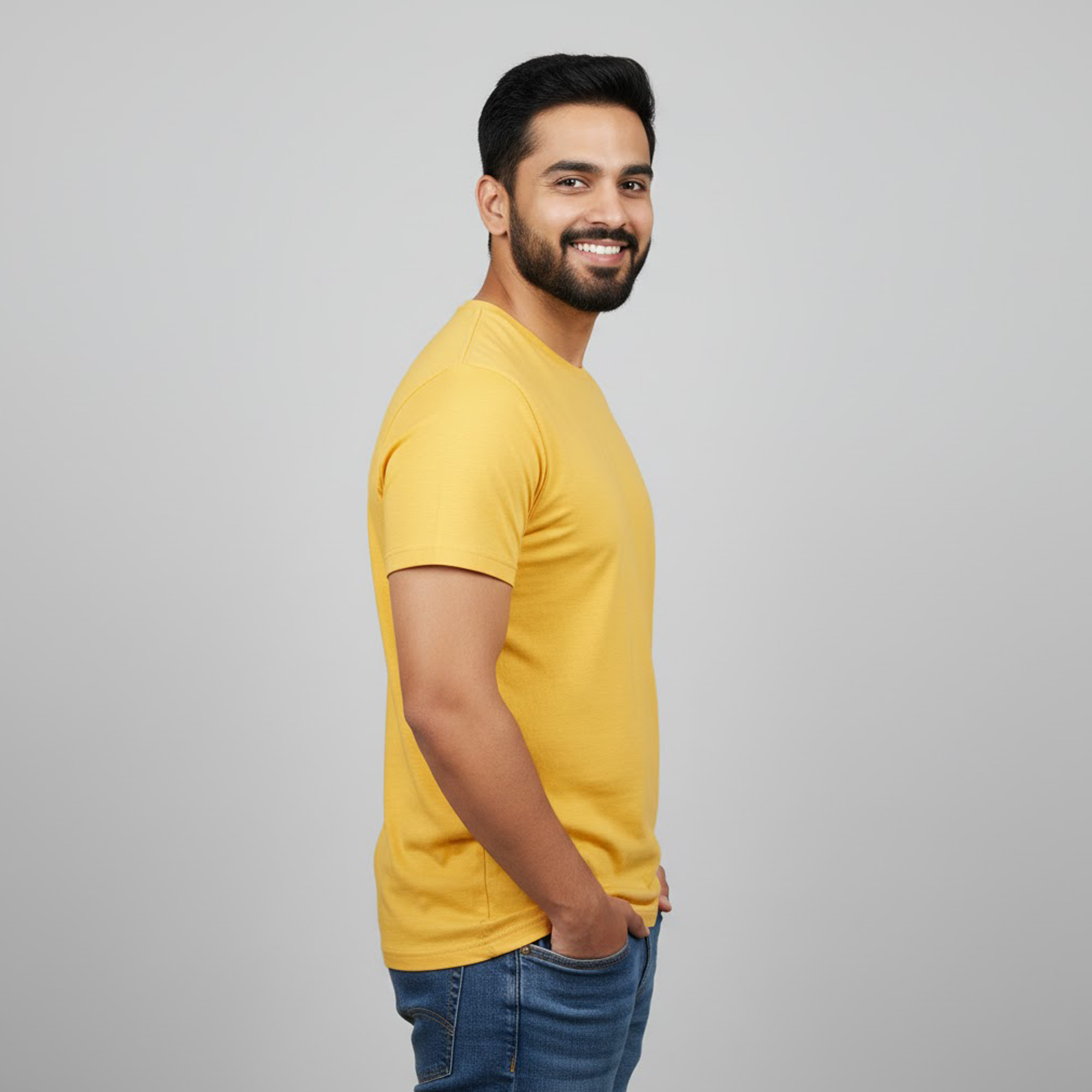 Men Soft Pure Cotton Round Neck Half Sleeve Yellow T-shirt