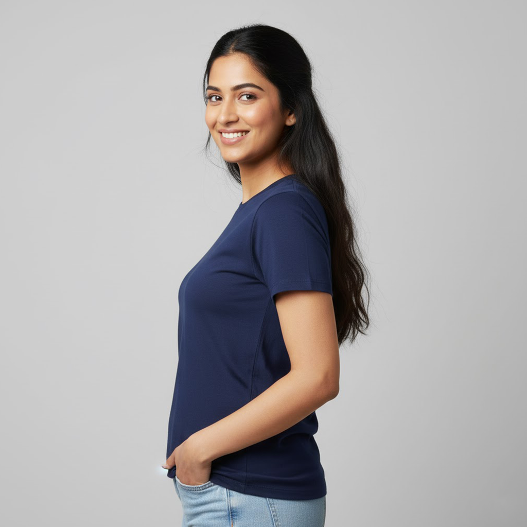 Women's Soft Pure Cotton Round Neck Half Sleeve Navy blue T-shirt