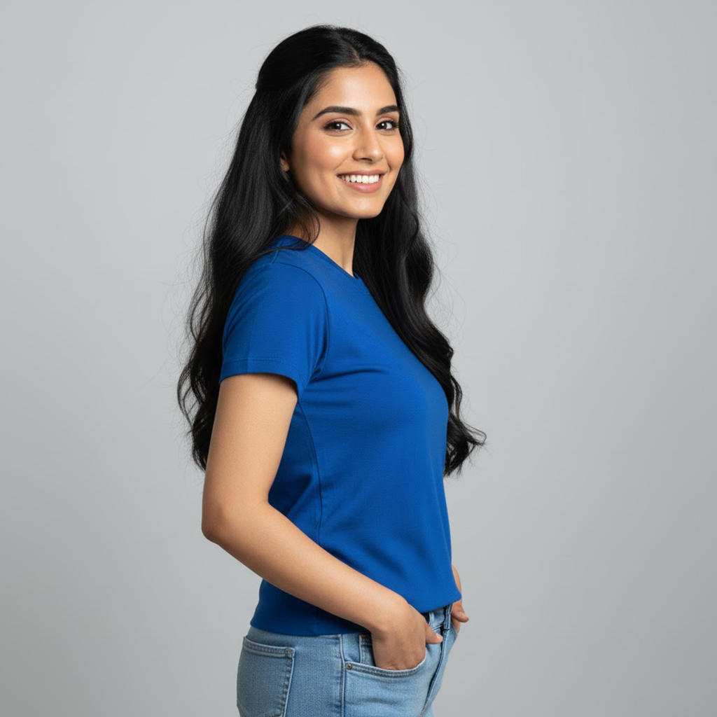 Women's Plain Royal Blue T-shirt Pure Cotton