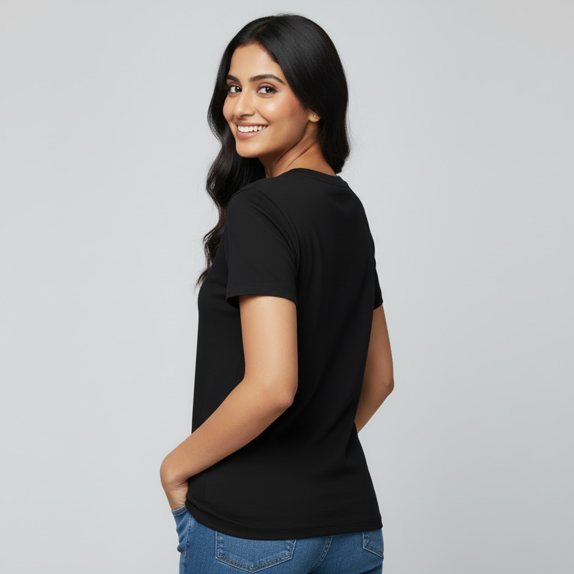 Women's Soft Pure Cotton Round Neck Half Sleeve Black T-shirt