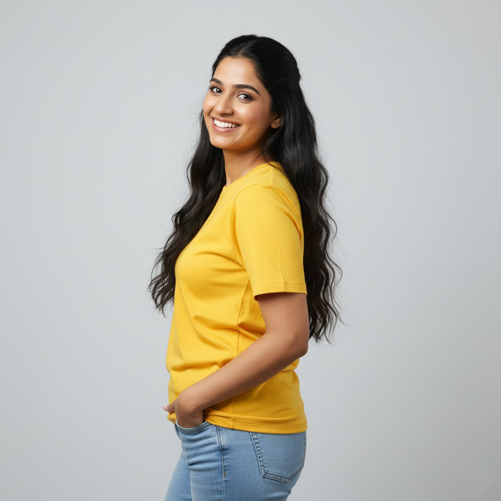 Women's Plain Yellow T-shirt Pure Cotton