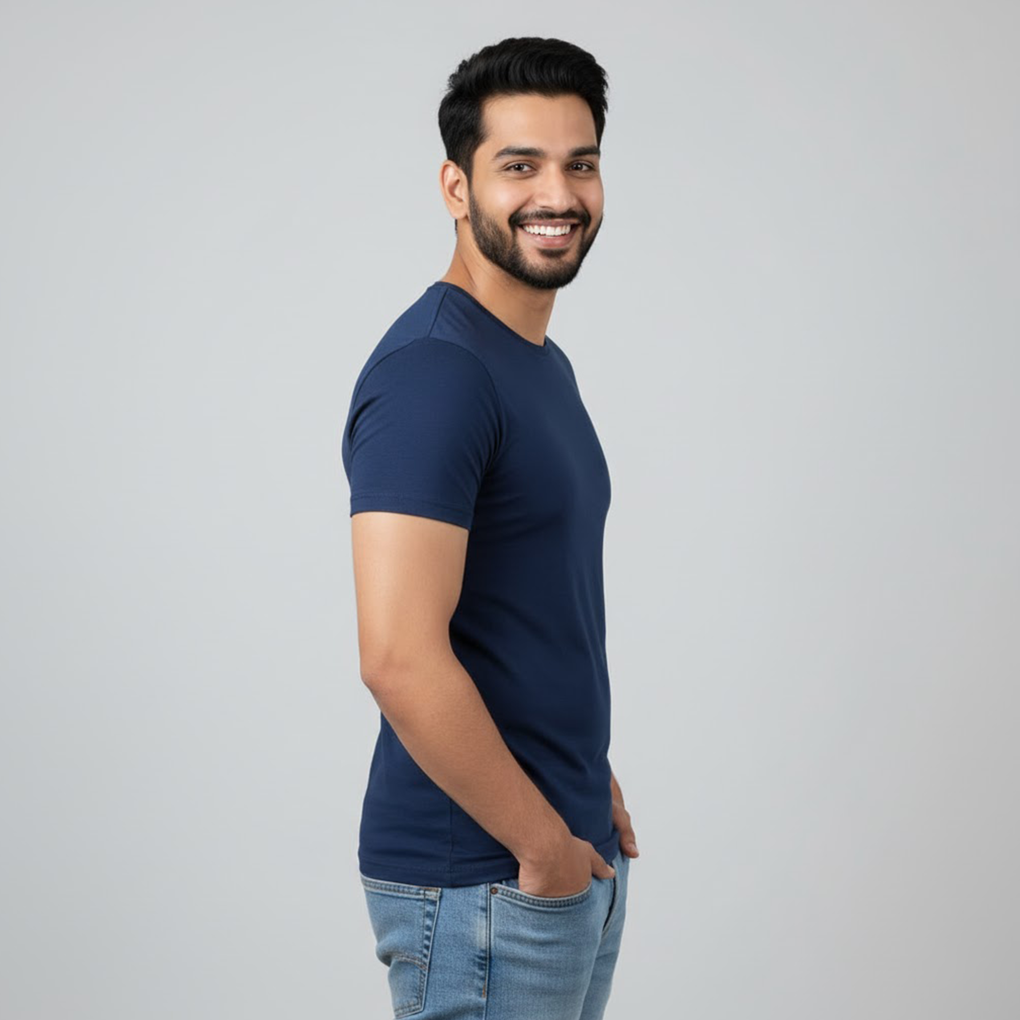 Soft Pure Cotton Round Neck Half Sleeve Navy Blue T-shirt