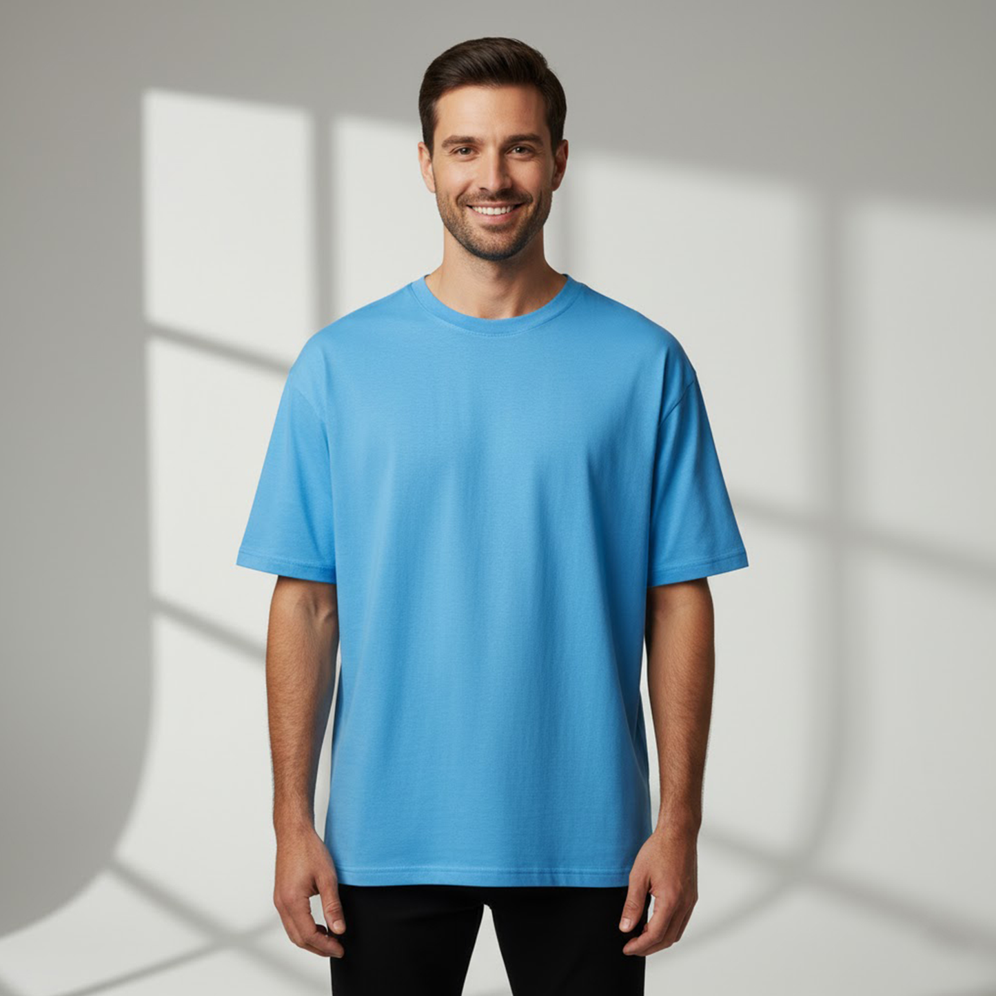 Men's Oversized  Sky Blue Plain T-Shirt