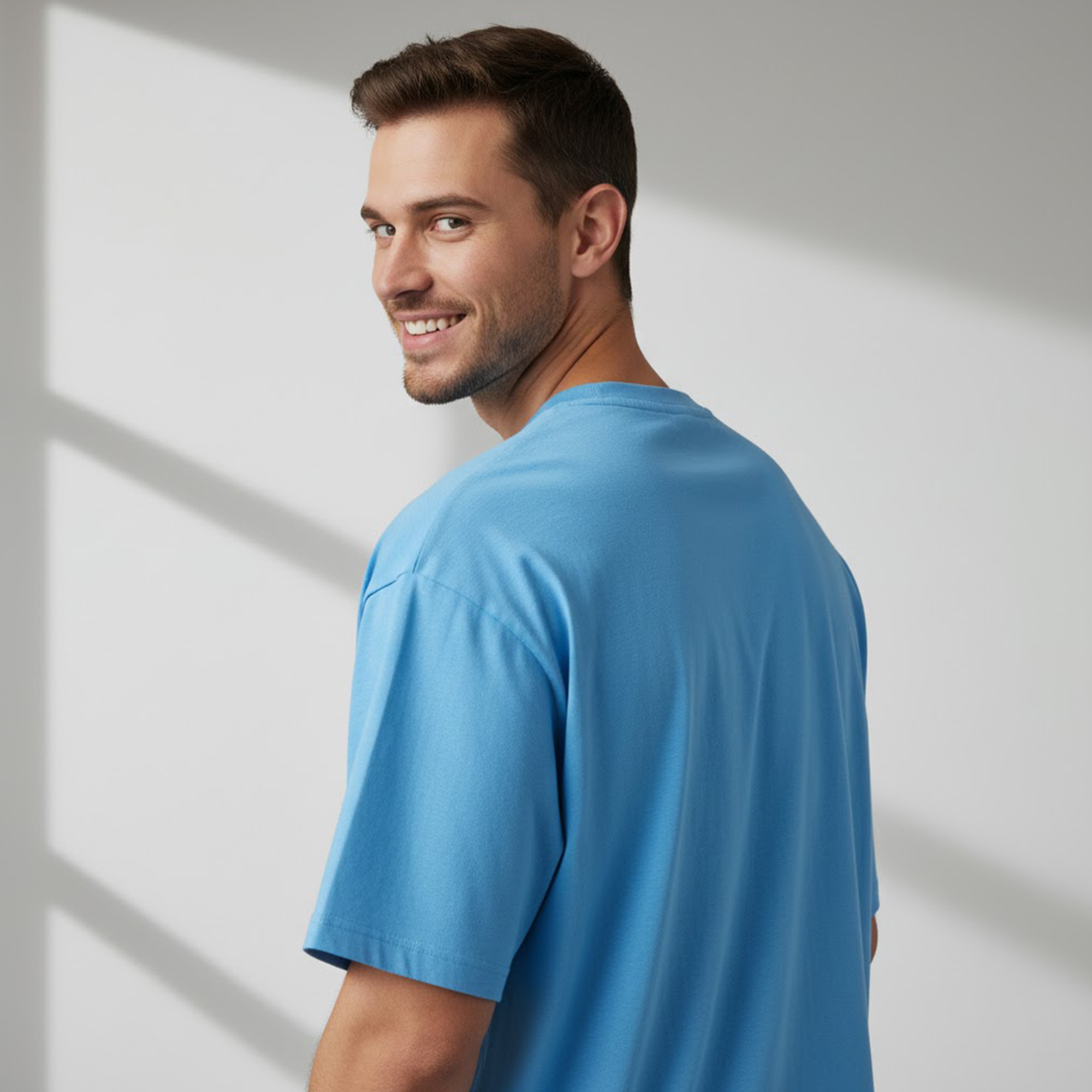 Men's Oversized  Sky Blue Plain T-Shirt