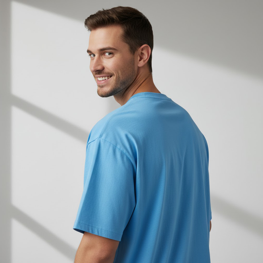 Men's Oversized  Sky Blue Plain T-Shirt