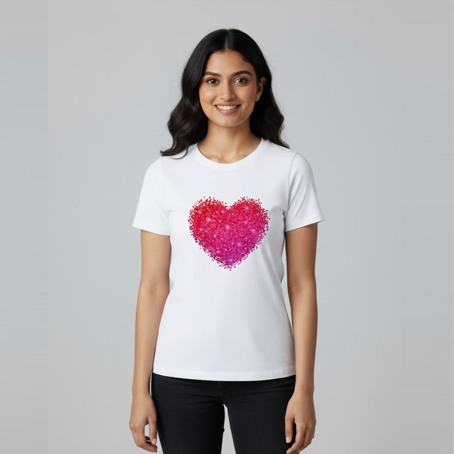 Women Soft 100% Cotton White Round Neck Half Sleeve Love Printed T-shirt