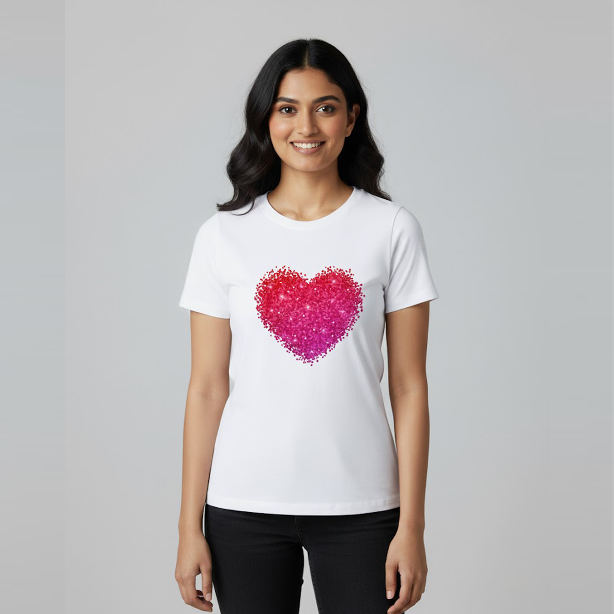 Women Soft 100% Cotton White Round Neck Half Sleeve Love Printed T-shirt