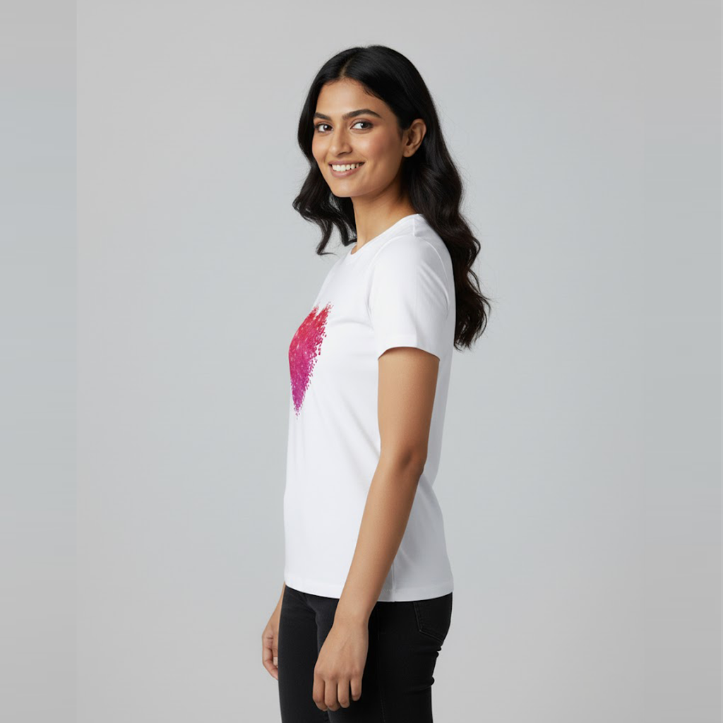 Women Soft 100% Cotton White Round Neck Half Sleeve Love Printed T-shirt