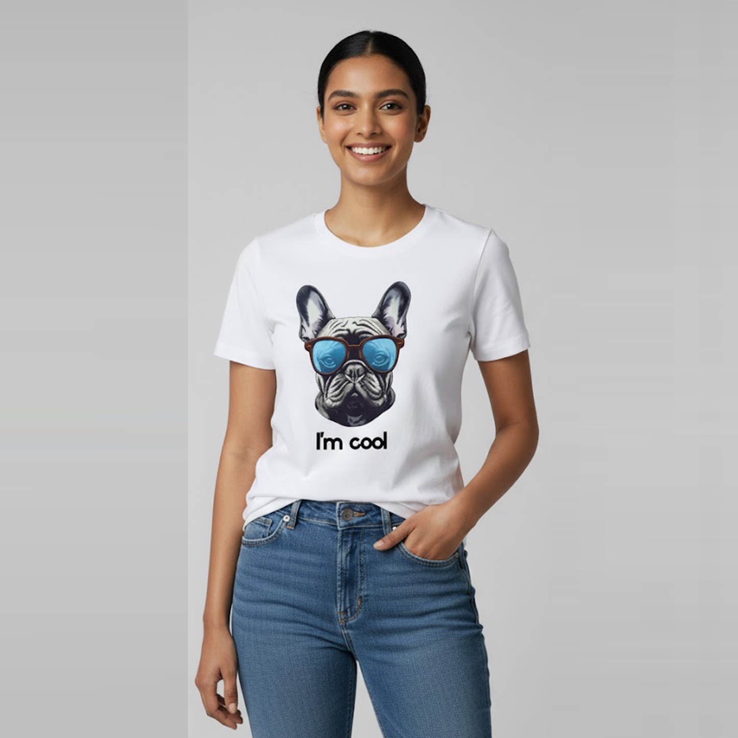 Unisex Soft Pure Cotton White Round Neck Half Sleeve "I'm Cool" Printed T-shirt