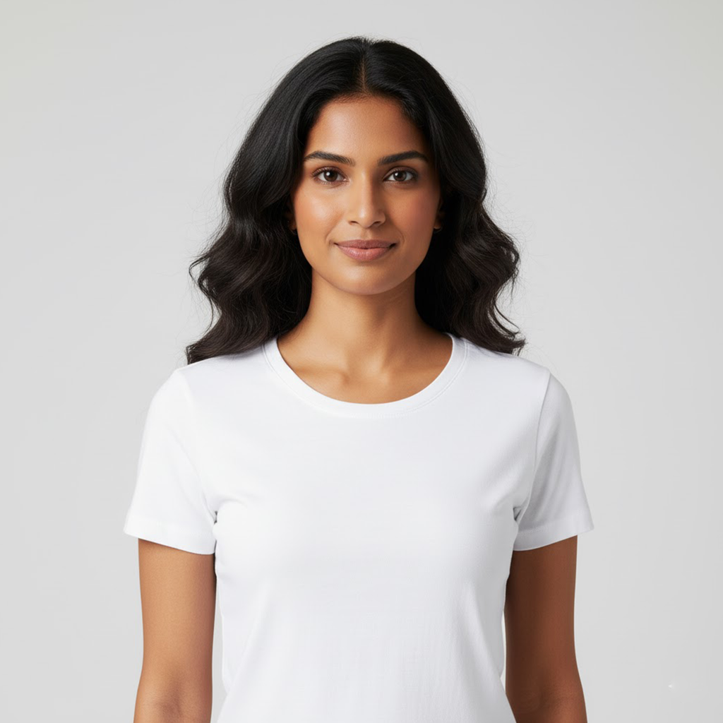Women Soft Pure Cotton White Round Neck Half Sleeve T-shirt