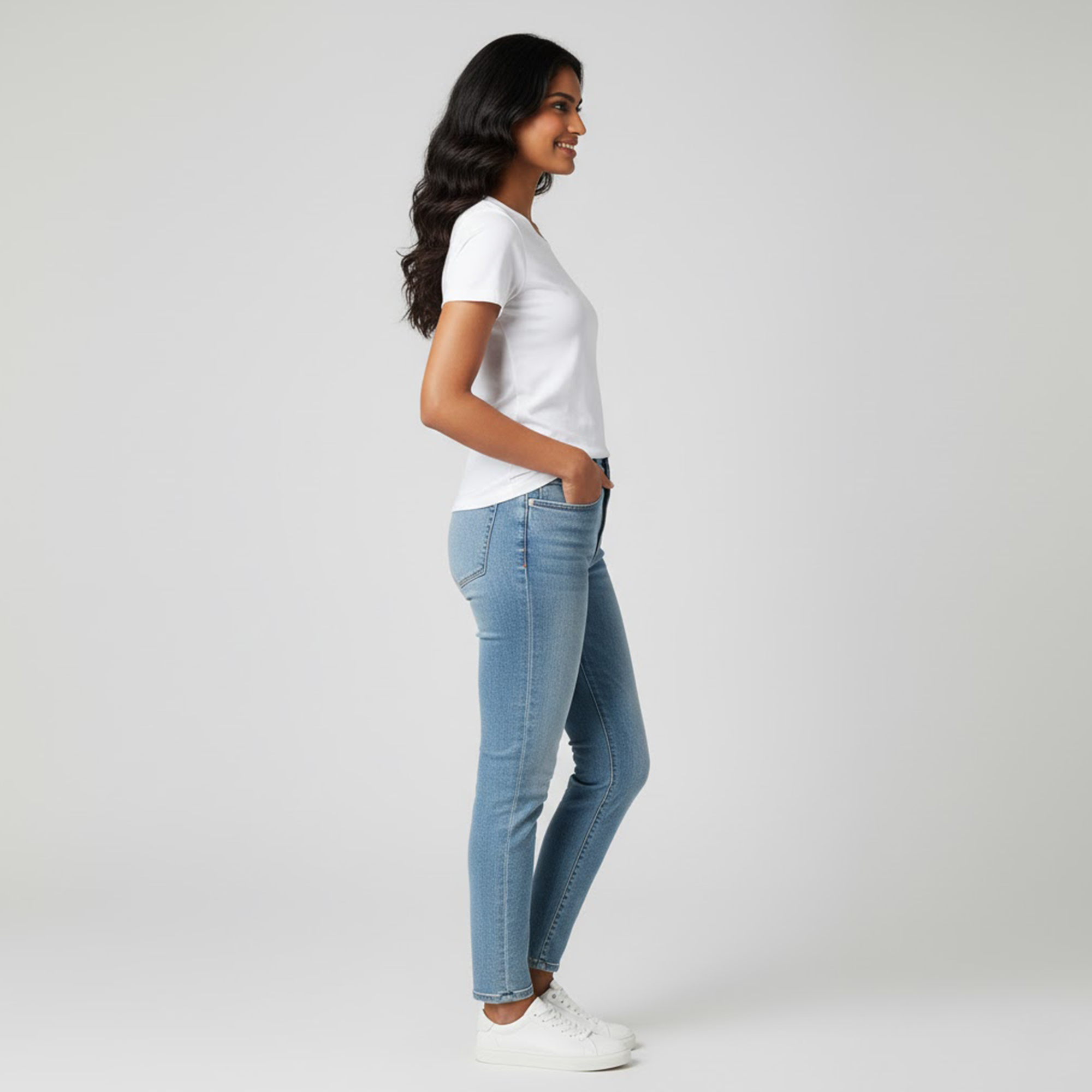 Women Soft Pure Cotton White Round Neck Half Sleeve T-shirt