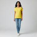 Women Soft Pure Cotton Round Yellow Neck Half Sleeve T-shirt