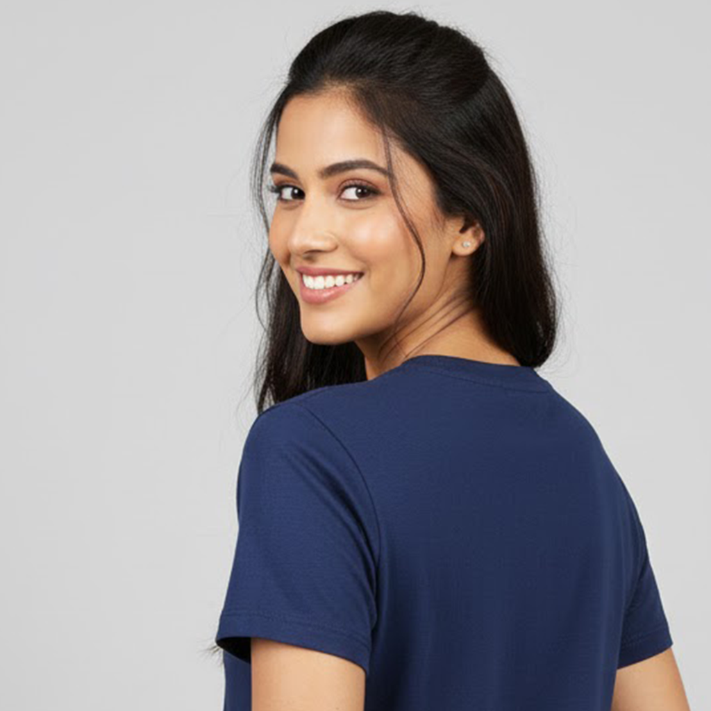 Women's Soft Pure Cotton Round Neck Half Sleeve Navy blue T-shirt