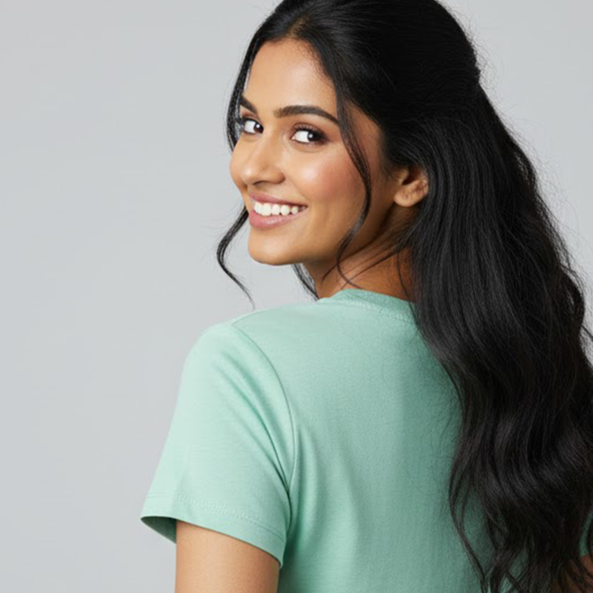 Women'S Soft Pure Cotton Round Neck Half Sleeve Mint T-shirt